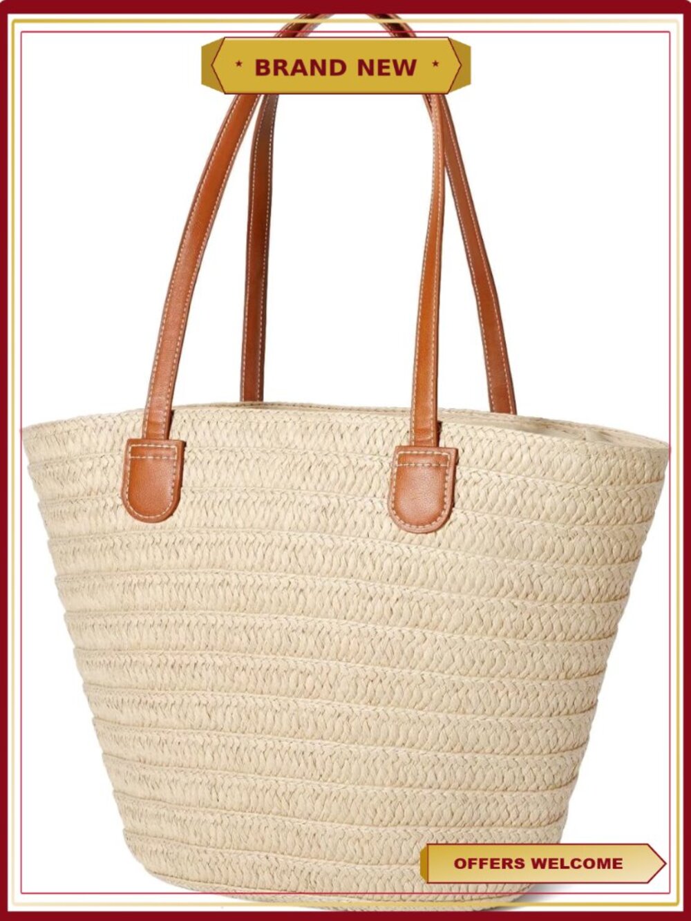 Straw Beach Tote Bag Crossbody Shoulder Purse Summer Vacation Zipper